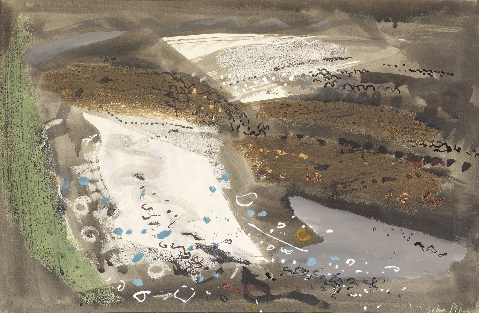John Piper C.H. (British, 1903-1992) Abstract Landscape: John Piper C.H. (British, 1903-1992) Abstract Landscape signed 'John Piper' (lower right) watercolour, gouache, ink, pen and ink and crayon on paper 34 x 52.5cm (13 3/8 x 20 11/16in). Footnotes: