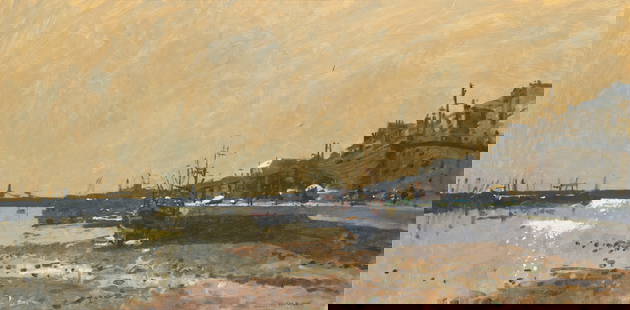 Ken Howard R.A. (British, 1932-2022) The Net Shed Newlyn, Morning Light: Ken Howard R.A. (British, 1932-2022) The Net Shed Newlyn, Morning Light signed 'Ken Howard.' (lower right) oil on canvas 58.5 x 120cm (23 1/16 x 47 1/4in). Footnotes: Provenance