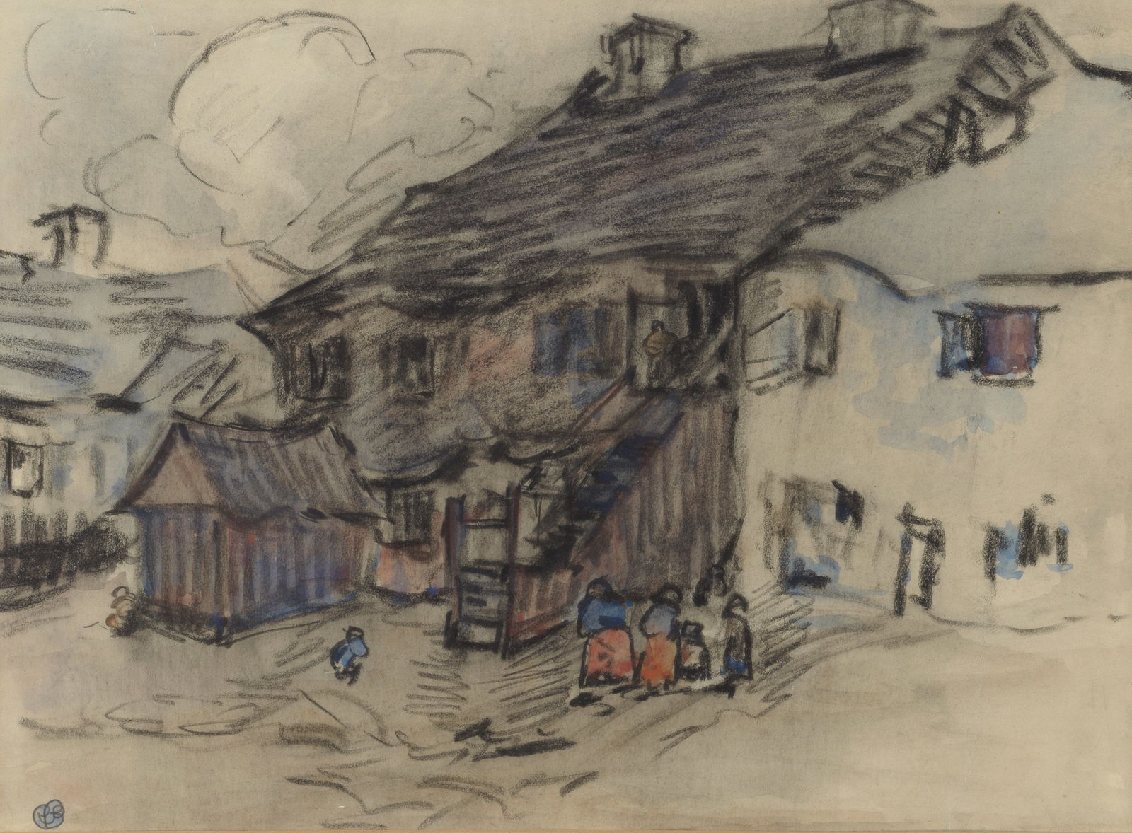 Robert Polhill Bevan (British, 1865-1925) Village Scene: Robert Polhill Bevan (British, 1865-1925) Village Scene signed with monogram (lower left) watercolour and charcoal on paper 21 x 28cm (8 1/4 x 11in). Footnotes: Provenance With Th