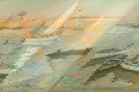 Terrick John Williams, RA (British, 1860-1936) Evening in the harbour, St Ives: Terrick John Williams, RA (British, 1860-1936) Evening in the harbour, St Ives signed 'Terrick Williams' (lower right); further signed, titled and inscribed 'EVENING IN THE HARBOUR ST.IVES/by/Terrick