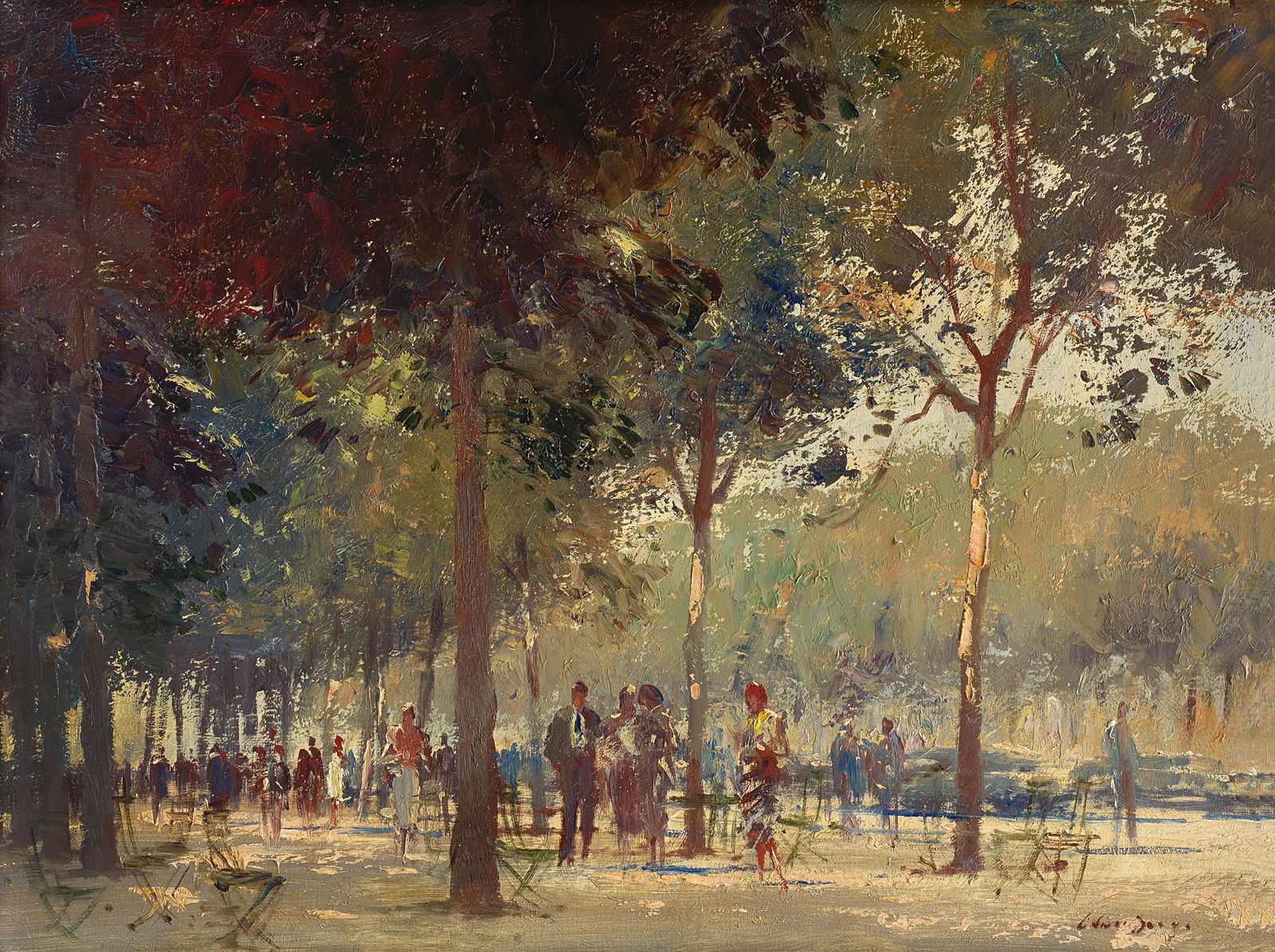 Edward Seago, RWS, RBA (British, 1910-1974) Sun and Shadow, Champs Elysees: Edward Seago, RWS, RBA (British, 1910-1974) Sun and Shadow, Champs Elysees signed 'Edward Seago' (lower right); inscribed with title (in pencil on the reverse) oil on canvas 46 x 61cm (18 1/8 x 24in).