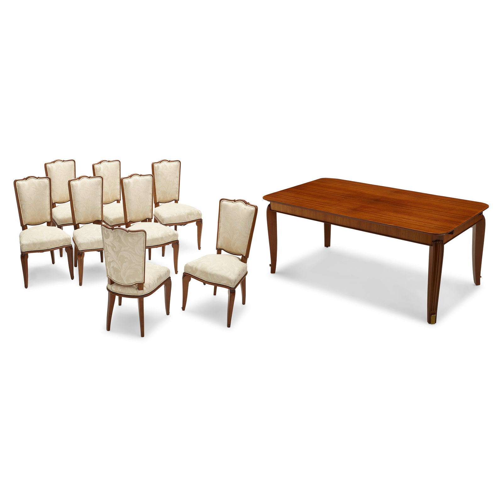 ANDRE ARBUS (1903-1969) Dining Table and Eight Chairs circa 1938rosewood, mahogany, brass, upho...: ANDRE ARBUS (1903-1969) Dining Table and Eight Chairs circa 1938 rosewood, mahogany, brass, upholstery, with two later added extension leaves height of chairs 37 3/4in (95.8cm), width 20 1/4in (51.5cm