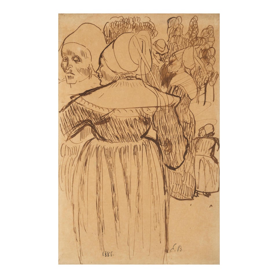 ÉMILE BERNARD (1868-1941) Sans titre: ÉMILE BERNARD (1868-1941) Sans titre signé avec les initiales de l'artiste 'E.B' (en bas à droite) et daté '1886' (en bas au centre) encre de Chine sur papier Exécuted in 1886