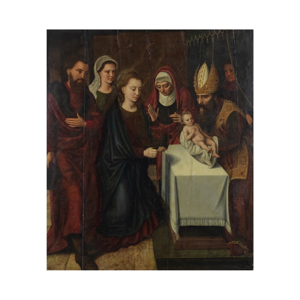 Suiveur de Ambrosius Benson (Bruges vers 1495-1550) Présentation de Jésus au Temple: Suiveur de Ambrosius Benson (Bruges vers 1495-1550) Présentation de Jésus au Temple huile sur panneau oil on panel 80.7 x 69.7cm (31 3/4 x 27 7/16in). Footnotes: Provenance