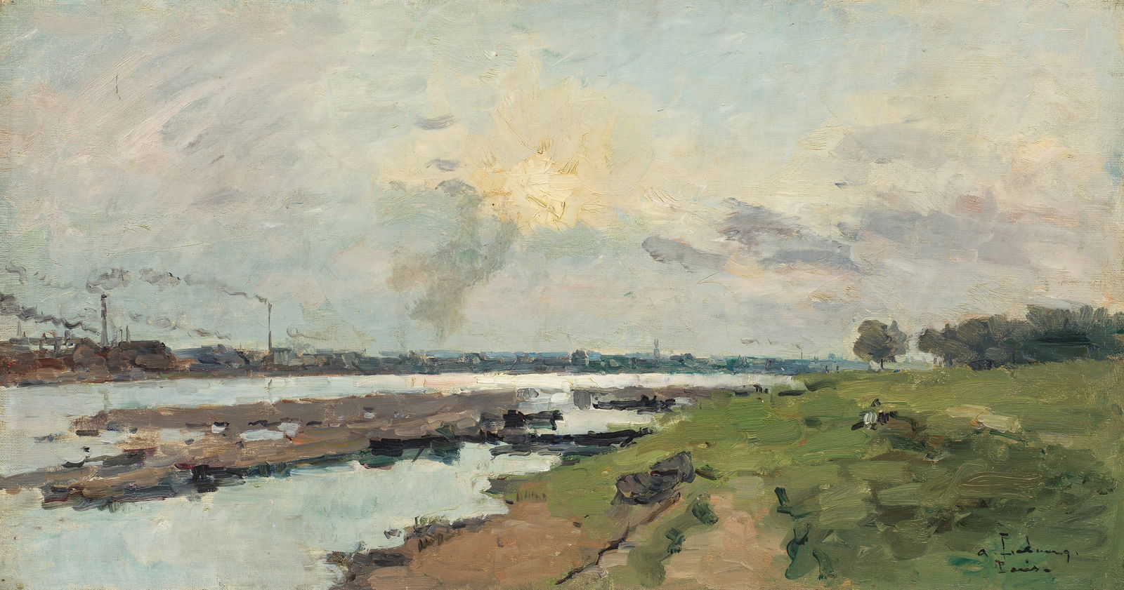 ALBERT  LEBOURG (1849-1928) La Seine en face d'Ivry. Soleil Couchant (Painted in Ivry-sur-Seine ... (1 of 1)