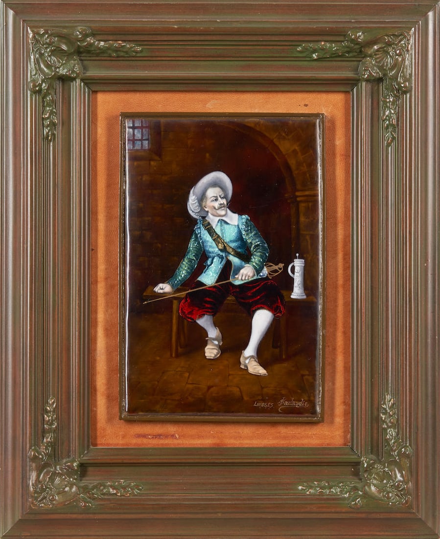 JULES SARLANDIE (1874-1936) ENAMEL PLAQUE Limoges, France, c. 1900, enamels on copper, compositi... (1 of 3)