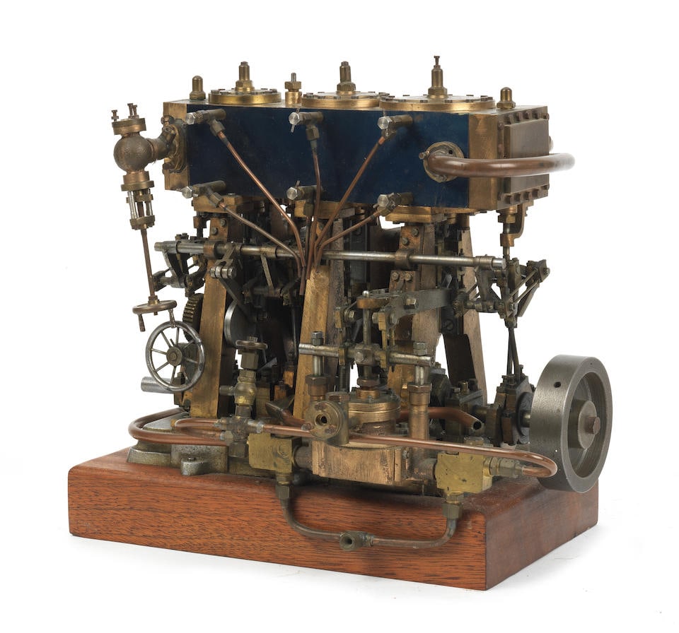 A fine engineer's working scale model of a triple-expansion compound steam engine, (1 of 2)