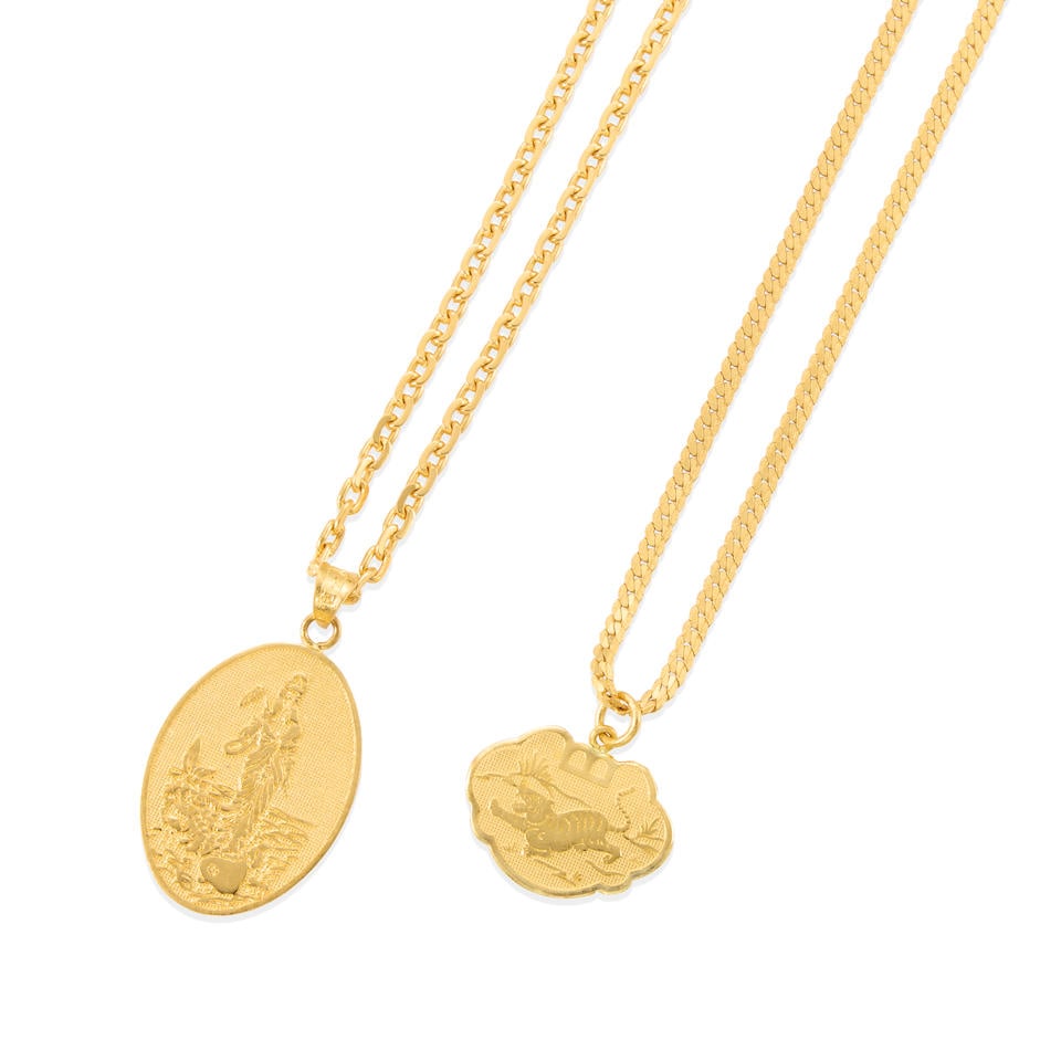 TWO 23K GOLD PENDANT NECKLACES (1 of 2)