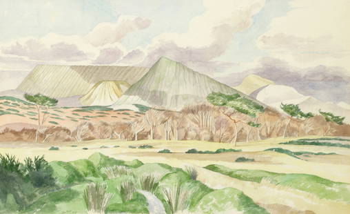 John Northcote Nash R.A. (British, 1893-1977) China Clay Dumps, St Austell: John Northcote Nash R.A. (British, 1893-1977) China Clay Dumps, St Austell signed and dated 'John Nash/1971' (lower left); and inscribed 'China Clay Dumps 6./ Henbarrow (sic) St Austell' (verso) water
