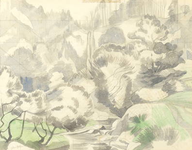 John Northcote Nash R.A. (British, 1893-1977) Falls Nr. Denbigh: John Northcote Nash R.A. (British, 1893-1977) Falls Nr. Denbigh signed 'John Nash' (lower left), and annotated with colour notes; inscribed 'Leandrayden Falls/Denbigh' (on sheet verso) pencil and wate