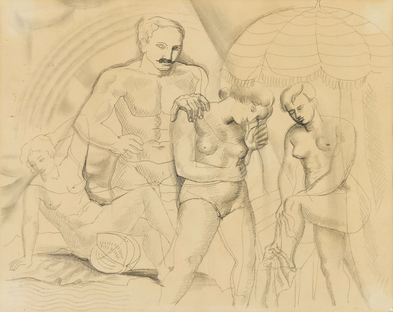 Christopher Wood (British, 1901-1930) The Beach Scene, Nice: Christopher Wood (British, 1901-1930) The Beach Scene, Nice pencil 33.5 x 42cm (13 3/16 x 16 9/16in). Footnotes: Provenance With The Redfern Gallery, London where acquired by the pres