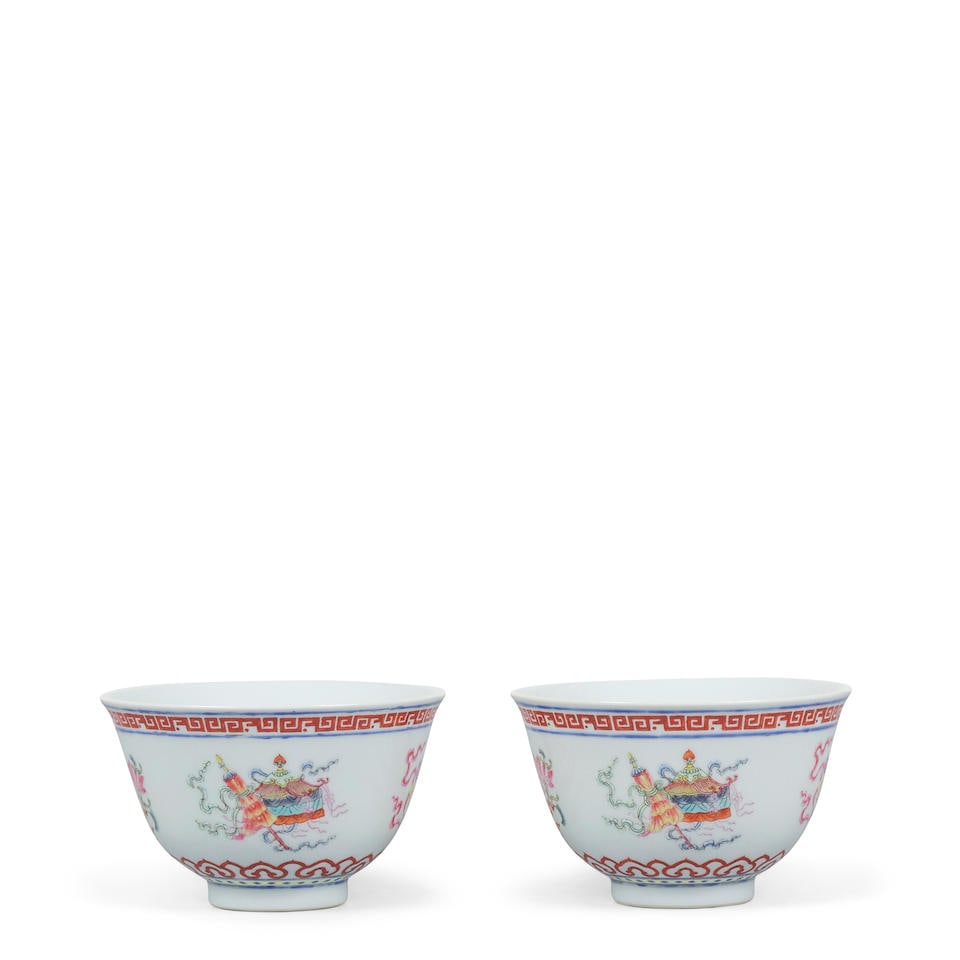 A PAIR OF FAMILLE-ROSE 'BAJIXIANG' BOWLS Daoguang seal marks and of the period (2)