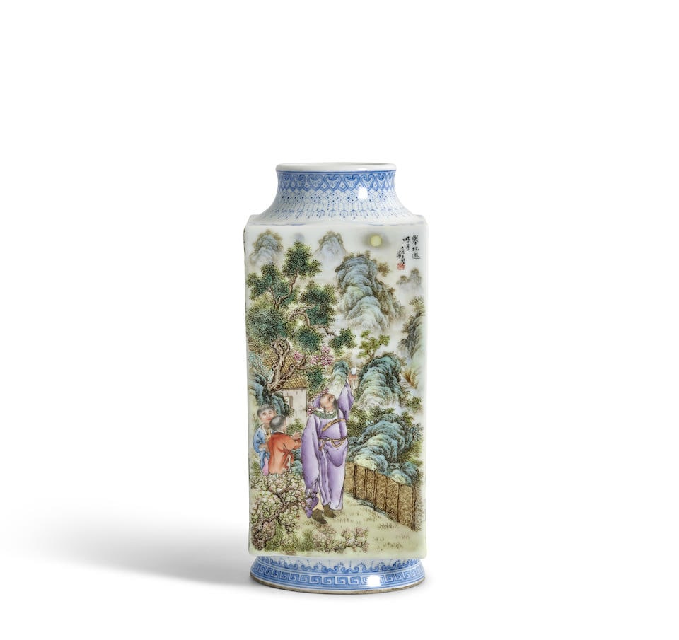 A PAINTED ENAMEL CONG-SHAPED VASE 20th century