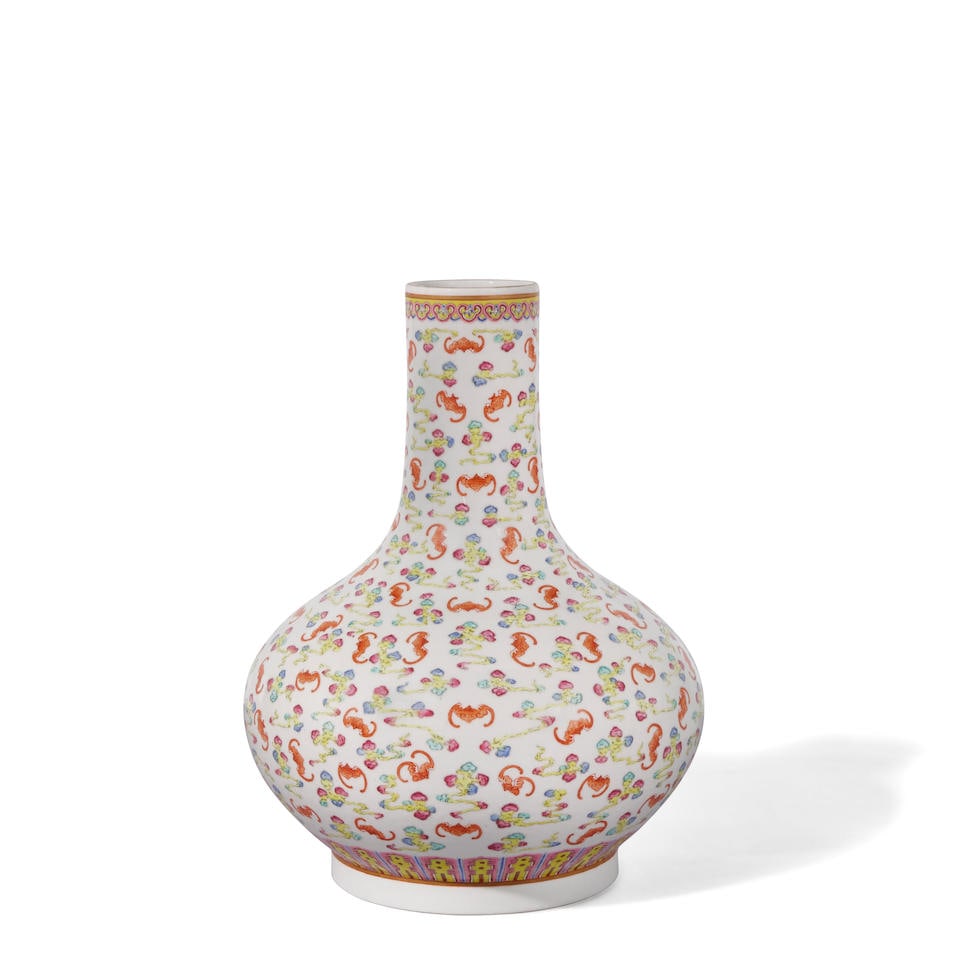 A FAMILLE-ROSE 'HUNDRED BATS' BOTTLE VASE Guangxu mark and of the period