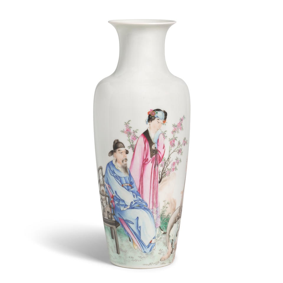 A FAMILLE-ROSE 'FIGURAL' BALUSTER VASE Republic period (fitted box)