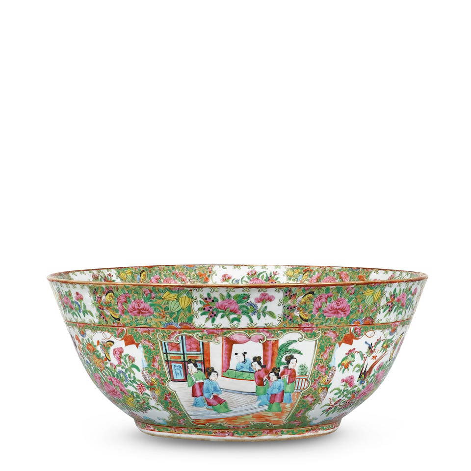 A LARGE CANTON FAMILLE-ROSE MEDALLION PUNCH BOWL 19th century