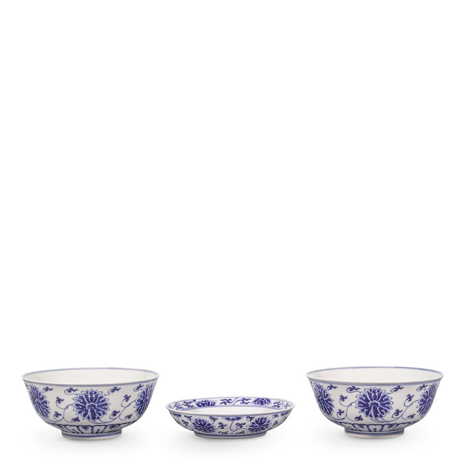 THREE BLUE AND WHITE 'LOTUS' WARES Guangxu marks and of the period (3)