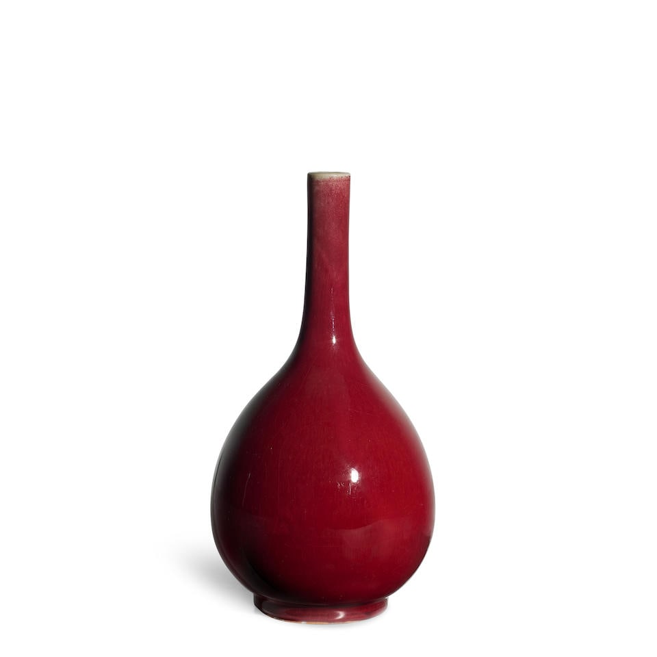 A COPPER-RED GLAZED TALL-NECKED GLOBULAR PEAR-SHAPED VASE 19th century