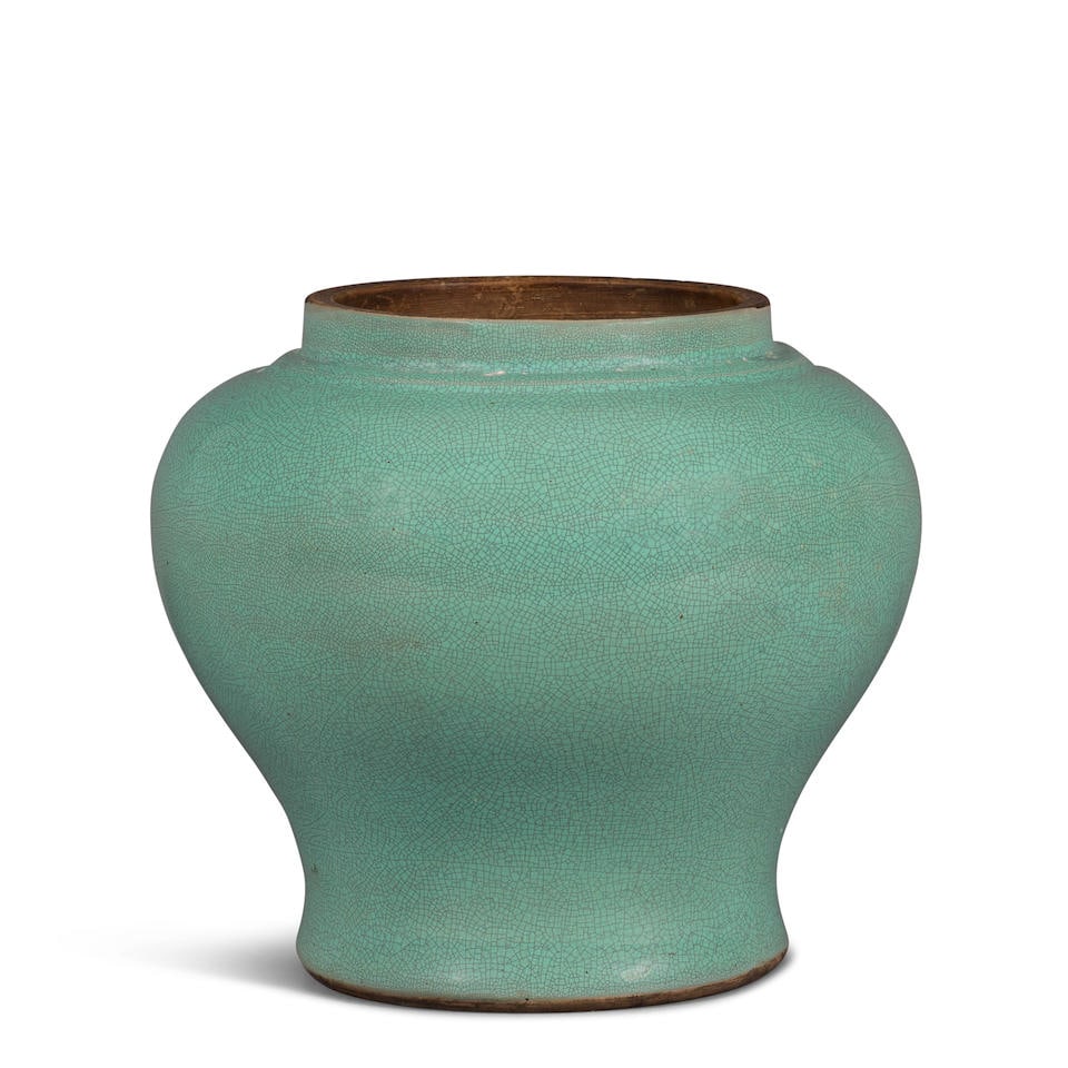 A CELADON CRACKLE-GLAZED BALUSTER JAR 19th century