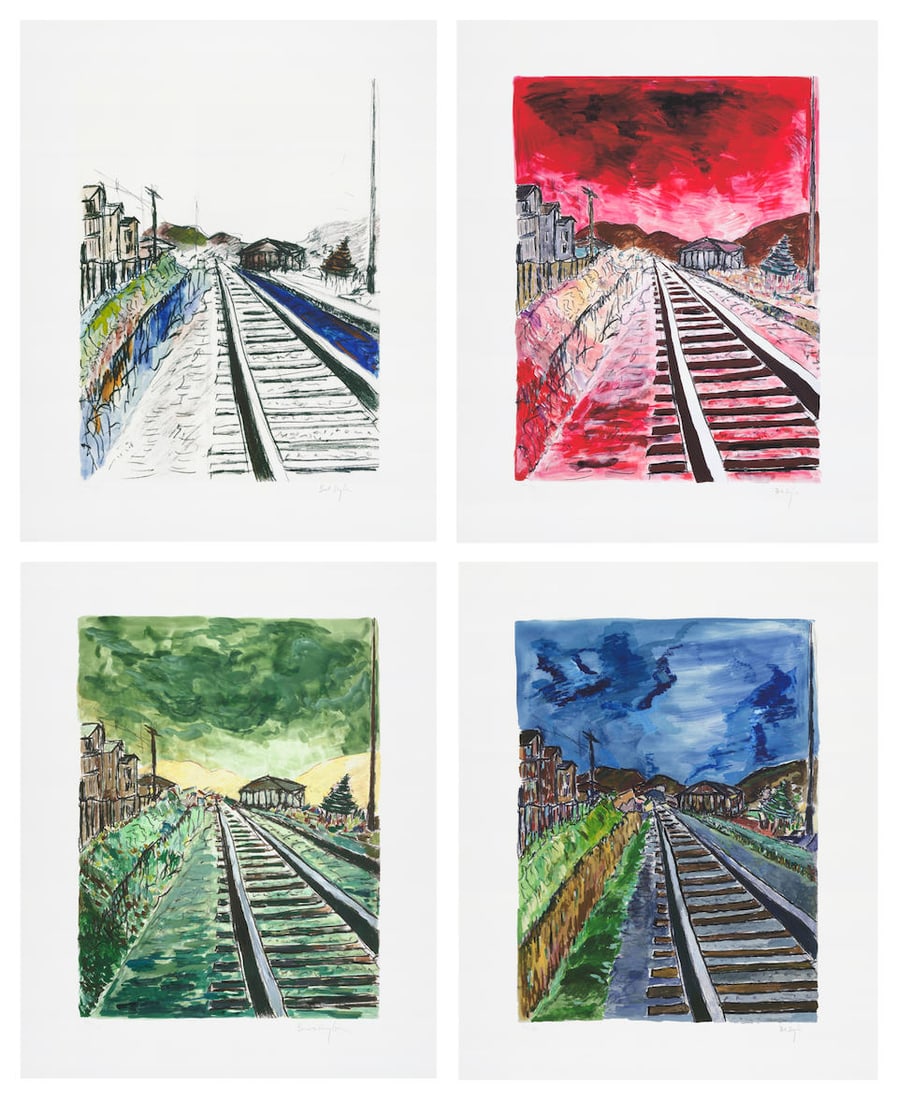 Bob Dylan (American, born 1941): A Complete Portfolio Set of Train Tracks, 2010, 4: Bob Dylan (American, born 1941): A Complete Portfolio Set of Train Tracks, 2010, four Giclée prints on Hahnemühle wove, each different colour representations of Train Tracks, each signed by