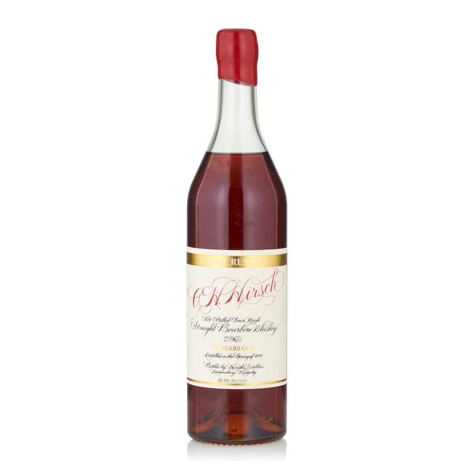 A. H. Hirsch Red Wax 20 Years Old, 1974 (1 bottle, 750ml): A. H. Hirsch Red Wax 20 Years Old, 1974 (1 bottle, 750ml) Region: Kentucky Capsule: red wax Alcohol content: 45.8% Notes: official bottling, distilled spring of 1974 Footnotes: United States, Bourbon