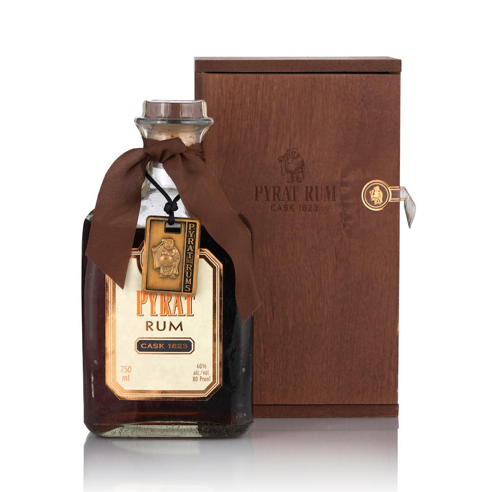 Pyrat Rum Cask 1623 (1 bottle, 750ml): Pyrat Rum Cask 1623 (1 bottle, 750ml) Region: Guyana Packaging: original wooden case Alcohol content: 40% Notes: official bottling Lot to be sold without reserve. This lot is subject to the following 