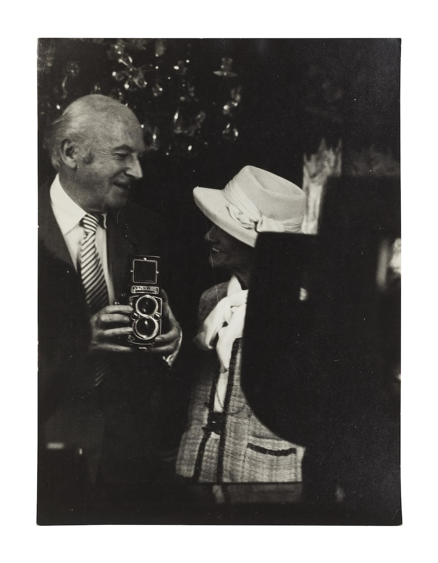 Cecil Beaton (British, 1904-1980); Self-portrait with Coco Chanel;: Cecil Beaton (British, 1904-1980) Self-portrait with Coco Chanel, circa 1969 A double portrait, half-length, gelatin silver print, with photographer's ink-stamp credit to reverse, probably printed lat