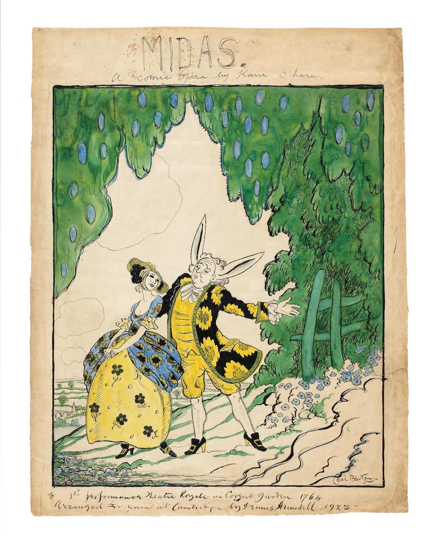 Cecil Beaton (British, 1904-1980) A design for Midas, circa 1922-23 unframed (together with an a...: Cecil Beaton (British, 1904-1980) A design for Midas, circa 1922-23 signed 'Cecil Beaton' (lower right), and variously inscribed 'MIDAS. a comic opera by Kane O'hara./1st performance Theatre Royale in