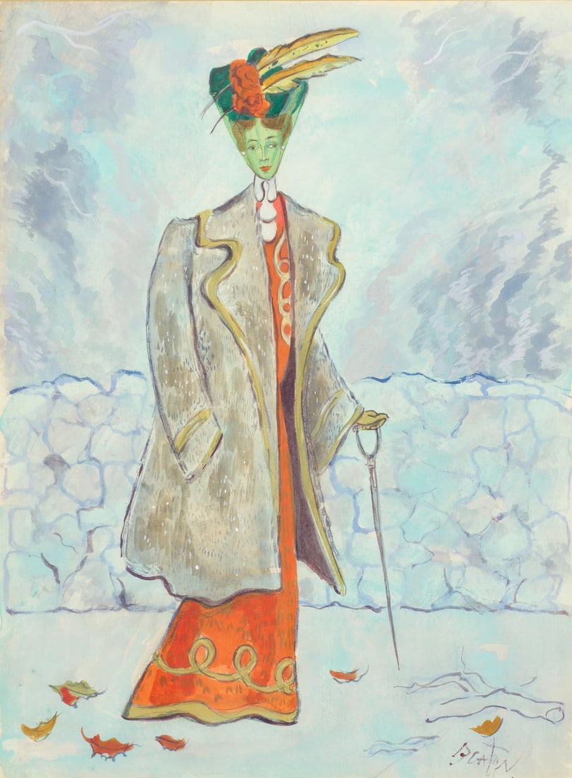 Cecil Beaton (British, 1904-1980) A costume design for The First Shoot from the Revue Follow the...: Cecil Beaton (British, 1904-1980) A costume design for The First Shoot from the Revue Follow the Sun, 1936 signed 'BEATON' (lower right) watercolour and gouache on board 47 x 35.25cm (18 1/2 x 13 7/8i