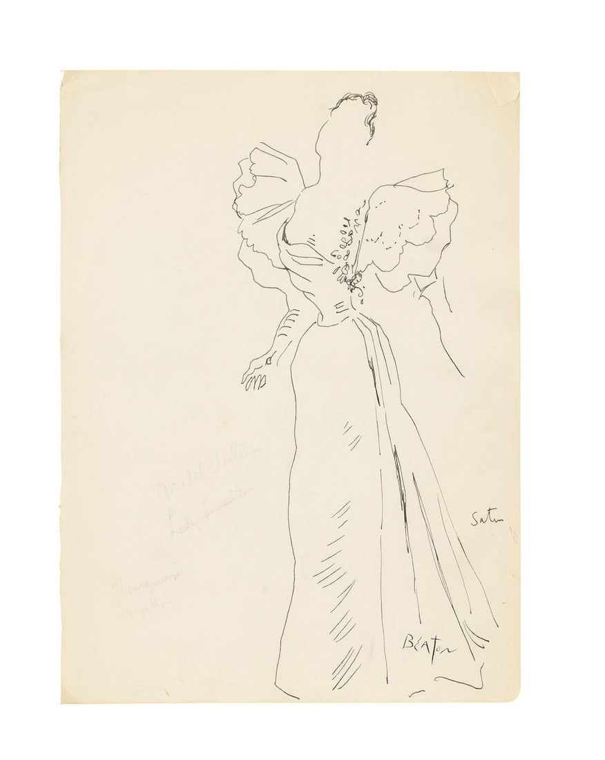 Cecil Beaton (British, 1904-1980) A preliminary sketch for Lady Windermere's Fan, 1945-46: Cecil Beaton (British, 1904-1980) A preliminary sketch for Lady Windermere's Fan, 1945-46 signed 'BEATON' (lower left), and variously inscribed with artist's annotations pen and ink and pencil 27.5 x