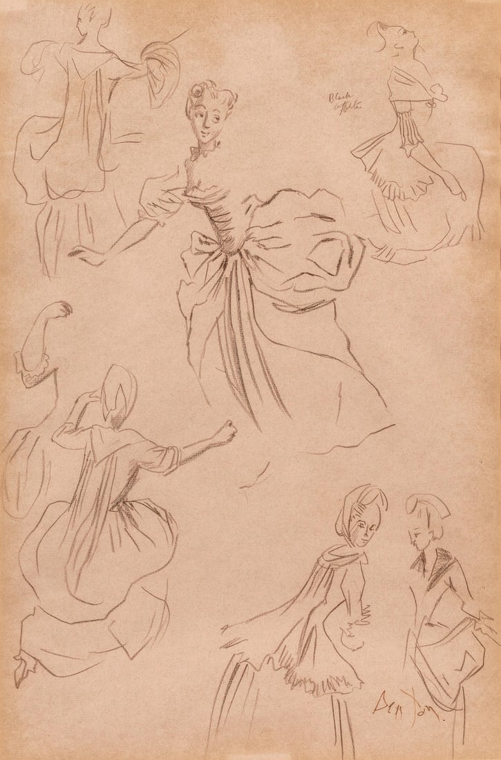Cecil Beaton (British, 1904-1980) Preparatory drawings for The Gainsborough Girls, 1951: Cecil Beaton (British, 1904-1980) Preparatory drawings for The Gainsborough Girls, 1951 signed 'BEATON' (lower right) crayon 43.75 x 28.75cm (17 1/4 x 11 5/16in). Footnotes: The Gainsborough Girls