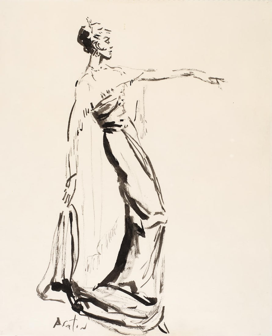 Cecil Beaton (British, 1904-1980) A costume design for the 'Embassy Ball' scene for My Fair...: Cecil Beaton (British, 1904-1980) A costume design for the 'Embassy Ball' scene for My Fair Lady, circa 1955-56 signed 'BEATON' (lower left) pen and ink 43 x 35.5cm (16 15/16 x 14in). unframed Fo