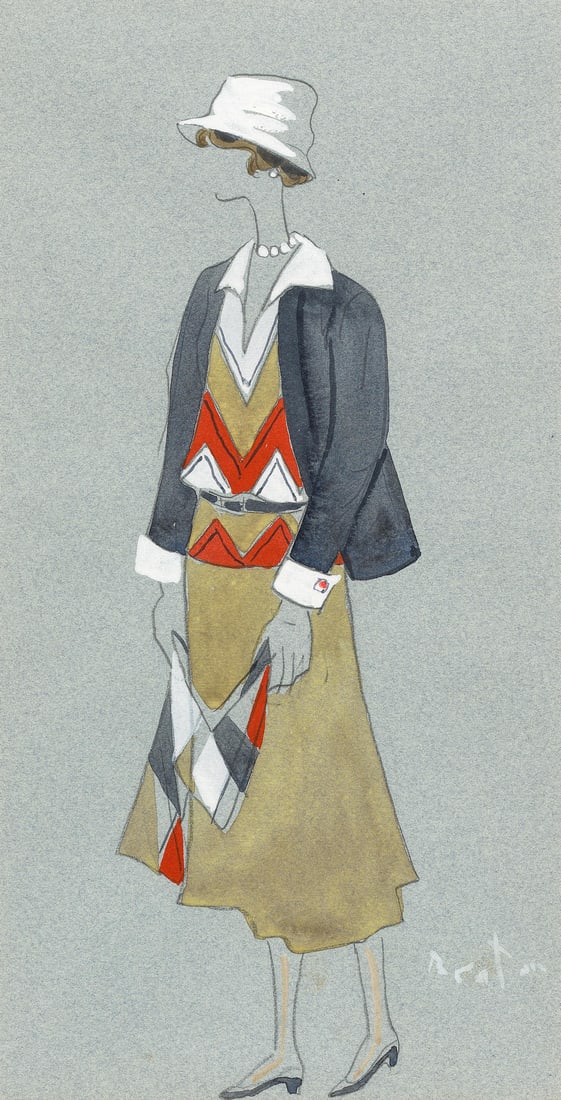 Cecil Beaton (British, 1904-1980) A costume design for Coco, Mark Hellinger Theatre, 1969: Cecil Beaton (British, 1904-1980) A costume design for Coco, Mark Hellinger Theatre, 1969 signed 'Beaton' (lower right) gouache, watercolour and pencil 33.5 x 17cm (13 3/16 x 6 11/16in). Footnotes: An