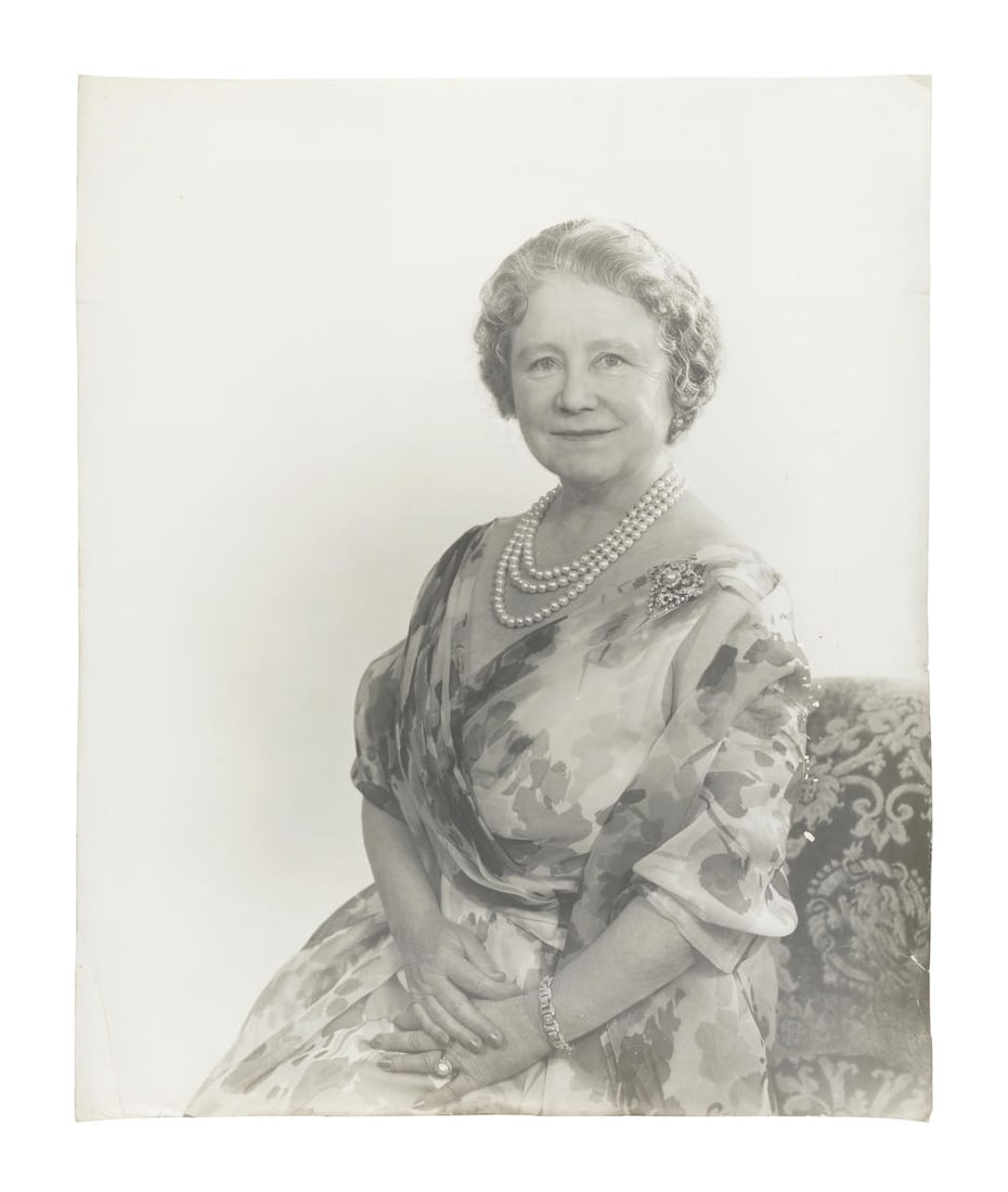 Cecil Beaton (British, 1904-1980); Queen Elizabeth, The Queen Mother (1900-2002); (2): Cecil Beaton (British, 1904-1980) Queen Elizabeth, The Queen Mother (1900-2002), circa 1970 Seated, three-quarter length, circa 1970, gelatin silver print, possibly printed later, with photographer's