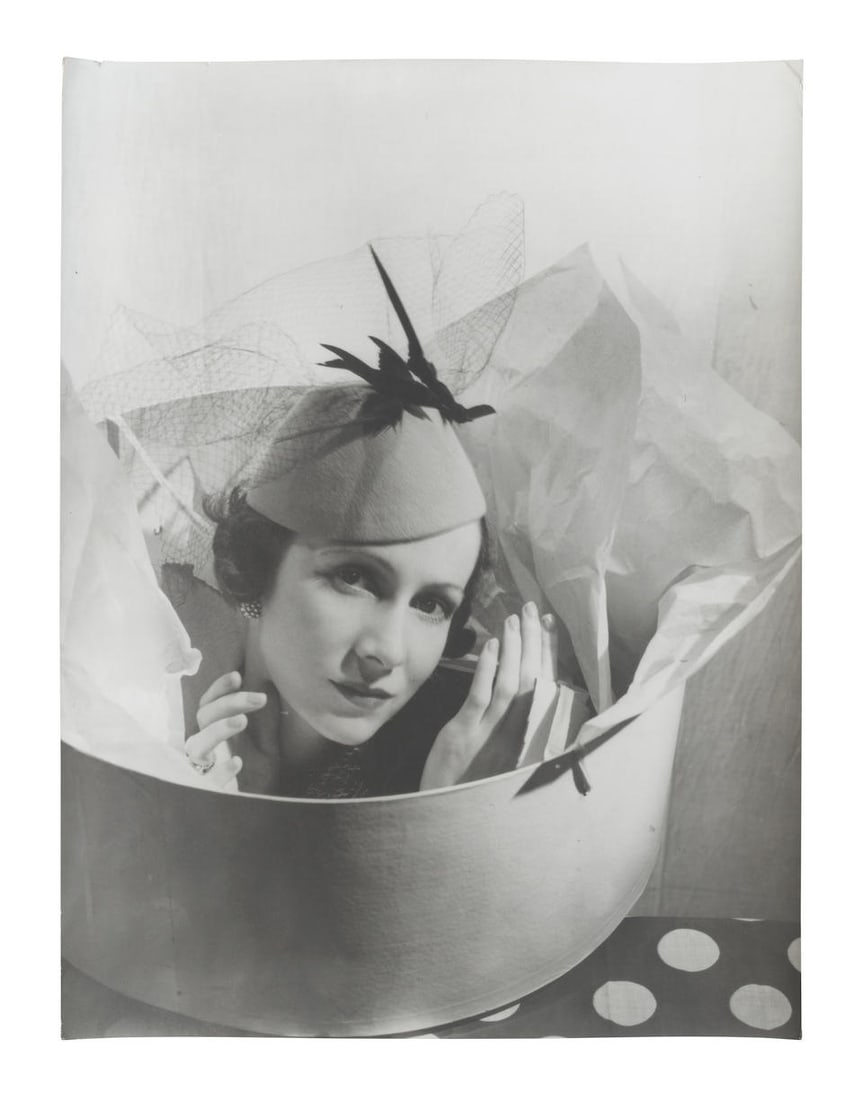 Cecil Beaton (British, 1904-1980); A Vogue Aage Thaarup hat feature; (2): Cecil Beaton (British, 1904-1980) A Vogue Aage Thaarup hat feature, circa 1936 The feature entitled blackbirds squabbling on the summit of Aage Thaarup's grey felt cap, circa 1936; together with anoth