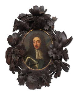 Follower of Willem Wissing (Amsterdam 1656-1687 Burghley) Portrait of King William III, bust-len...: Follower of Willem Wissing (Amsterdam 1656-1687 Burghley) Portrait of King William III, bust-length, in armour oil on copper, oval 21.4 x 17.2cm (8 7/16 x 6 3/4in). framed: 45 x 34.2cm in a carved fr