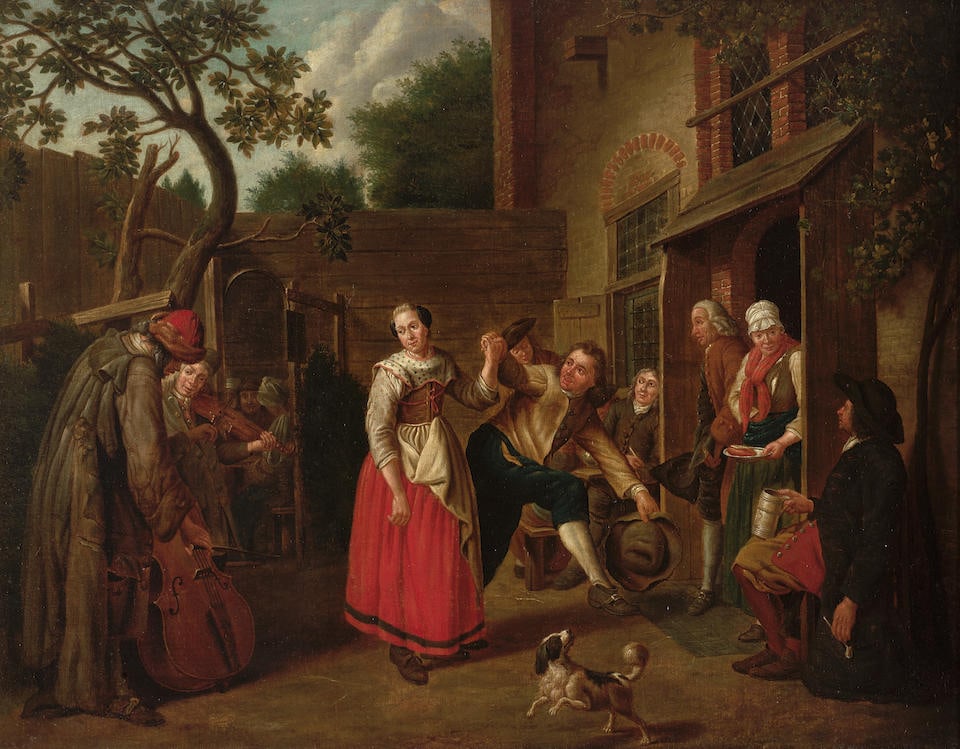 Studio of Jan Josef Horemans the Younger (Antwerp 1714-1790) Figures dancing by an inn framed: 5... (1 of 3)