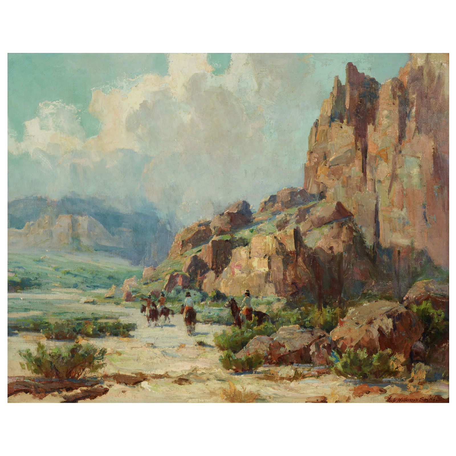 Jack Wilkinson Smith (1873-1949) Along the Apache Trail 24 x 30 in. framed 32 3/4 x 38 3/4 in.: Jack Wilkinson Smith (1873-1949) Along the Apache Trail signed 'Jack Wilkinson Smith' (lower right) oil on canvas 24 x 30 in. framed 32 3/4 x 38 3/4 in. Footnotes: Provenance Michael Johns