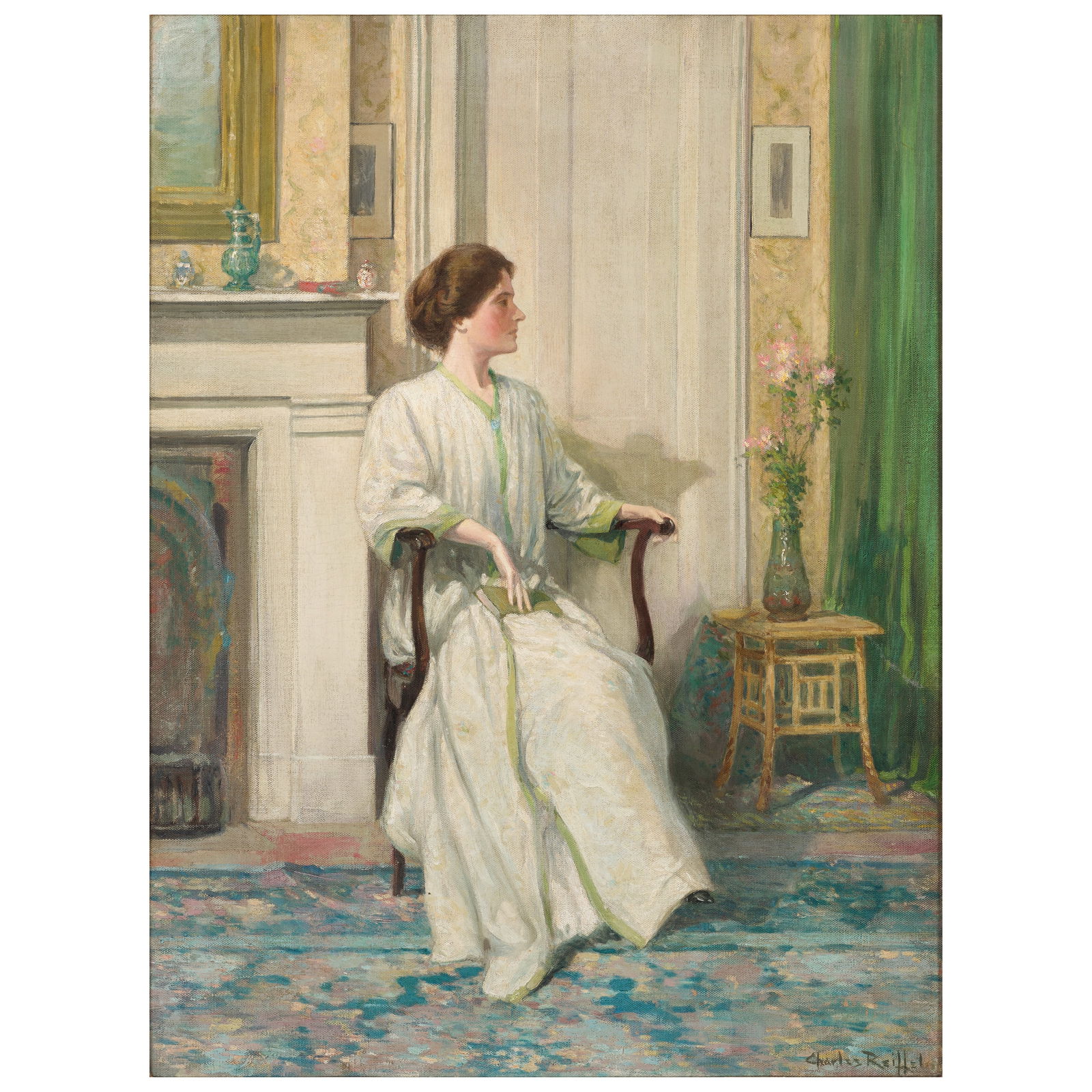 Charles Reiffel (1862-1942) Portrait of a Woman in Profile 32 x 24 in. framed 40 x 31 1/2 in.: Charles Reiffel (1862-1942) Portrait of a Woman in Profile signed 'Charles Reiffel' (lower right) oil on canvas 32 x 24 in. framed 40 x 31 1/2 in.