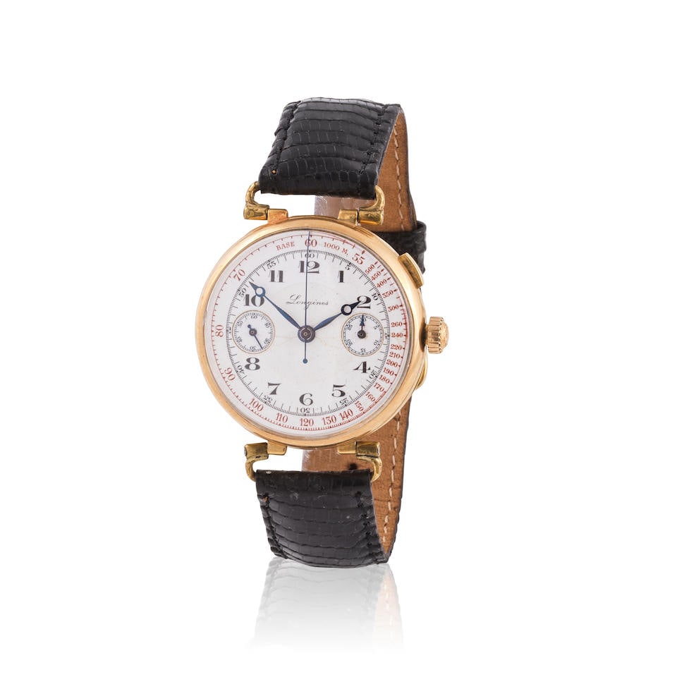 Longines. An 18K gold manual wind single button chronograph wristwatch   Longines. Chronographe ... (1 of 1)