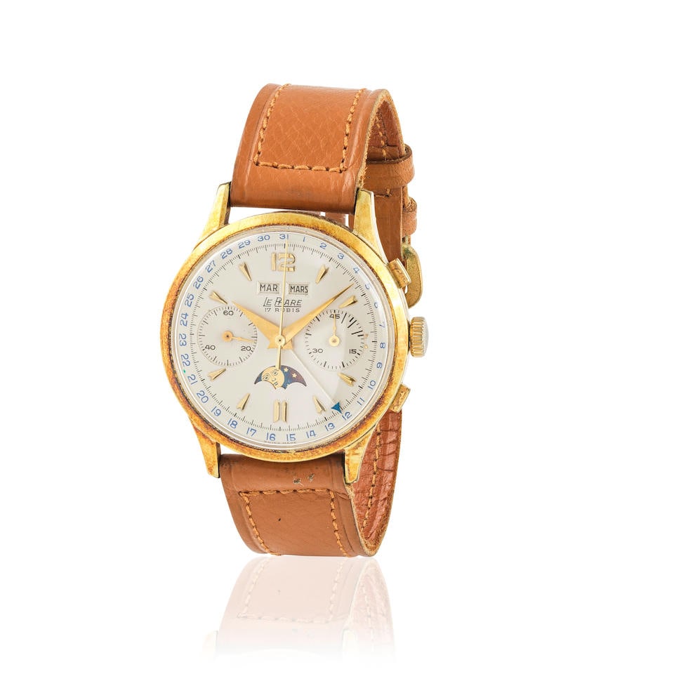 Le Phare. A stainless steel and gold plated triple calendar and moon phases manual wind chronogr... (1 of 1)