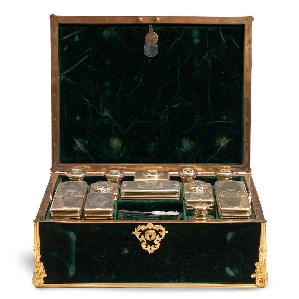 Traveling Silver Gilt Toiletry Set with Case, England, mid 19th century, (1 of 7)