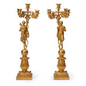 Pair of French Empire Gilt-bronze Candelabra, 19th century, (1 of 2)