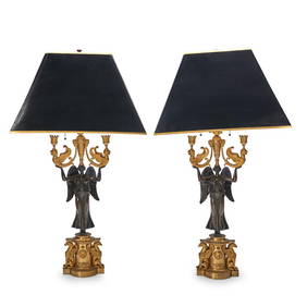 A Pair of Empire Ormolu and Patinated Bronze Three-Light Candelabra, c. 1810, (1 of 1)
