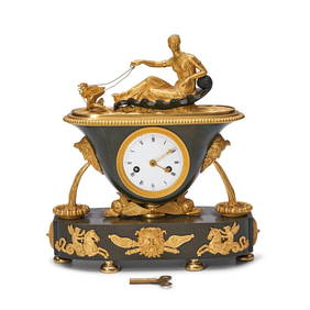 French Empire Gilt and Patinated Bronze Mantle Clock, first quarter 19th century, (1 of 2)