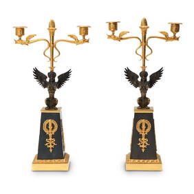 Pair of Russian Ormolu and Patinated-Bronze Candelabra, c. 1810, (1 of 2)