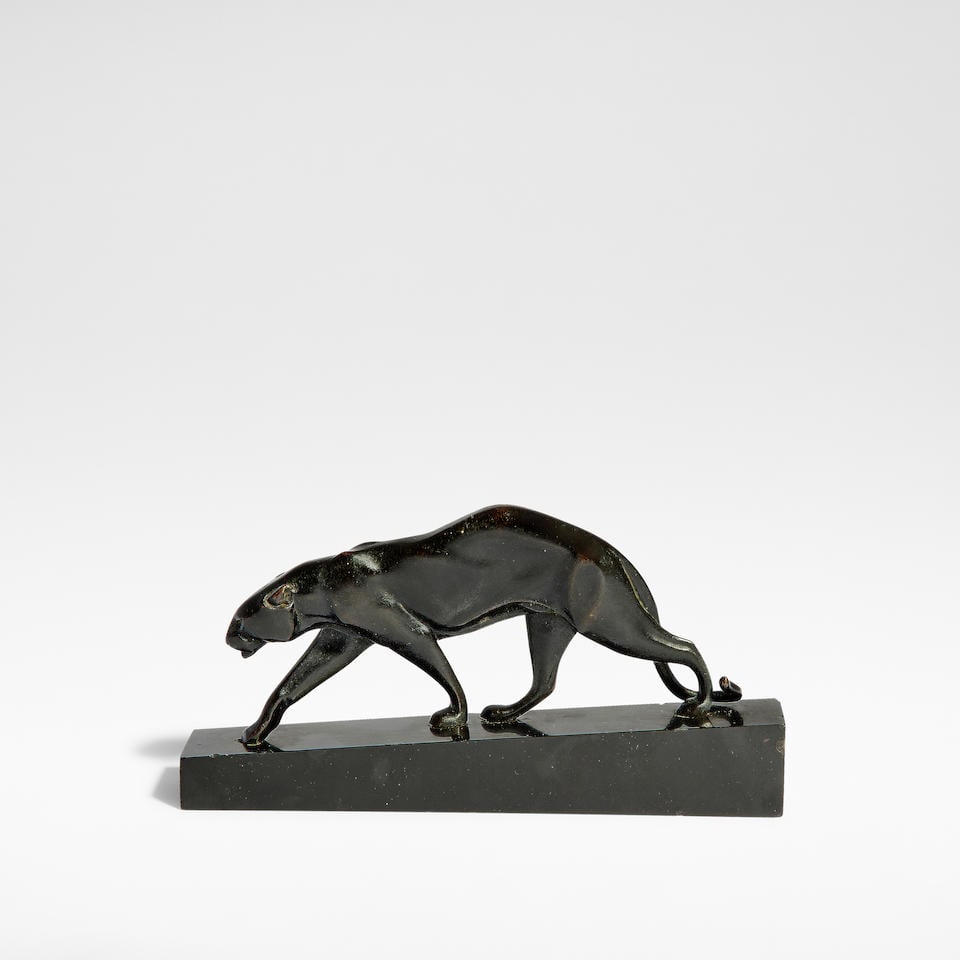 Maurice Prost 'Panther', sculpture, circa 1925: Maurice Prost 'Panther', sculpture, circa 1925 Patinated bronze, surmounted on a black marble slope. 8 cm high, 19 cm wide Engraved to the base M.PROST and Susse Fres Edit Paris. For further informati
