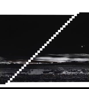 Ansel Adams (1902-1984); Moonrise, Hernandez, New Mexico;: Ansel Adams (1902-1984) Moonrise, Hernandez, New Mexico, 1941 Gelatin silver print, printed 1978; mounted, signed in pencil on the mount, the photographer's Carmel studio stamp on the reverse, framed.