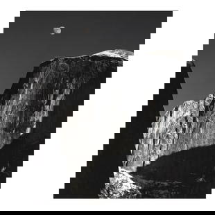 Ansel Adams (1902-1984); Half Dome and Moon, Yosemite National Park, California;: Ansel Adams (1902-1984) Half Dome and Moon, Yosemite National Park, California, 1960 Gelatin silver print, printed later; mounted, initialed in pencil on the mount, the photographer's 'Special Edition