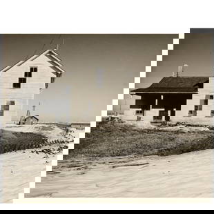 Wright Morris (1910-1998); Abandoned House with Snow (from 'The Inhabitants');: Wright Morris (1910-1998) Abandoned House with Snow (from 'The Inhabitants'), c. 1940 Ferrotyped gelatin silver print; mounted, signed in ink and a typed caption taped to the mount. 7 3/4 x 9 5/8 in.
